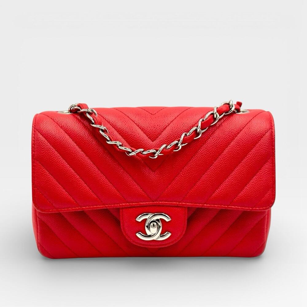 Rectangular Flap Mini Caviar Chevron Leather Shou… - image 2